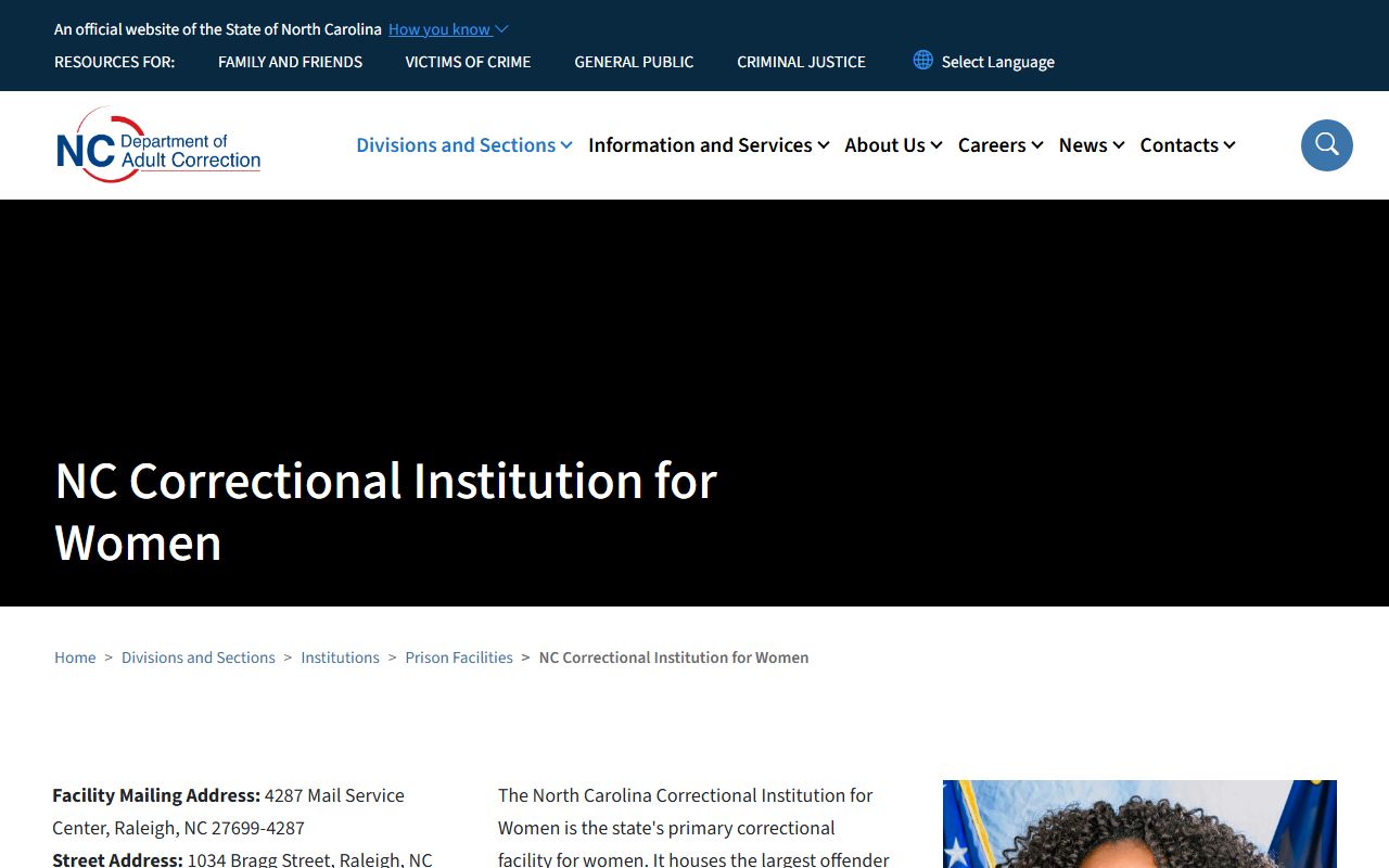 North Carolina Correctional Institution for Women NC DAC inmate search record in Wake County