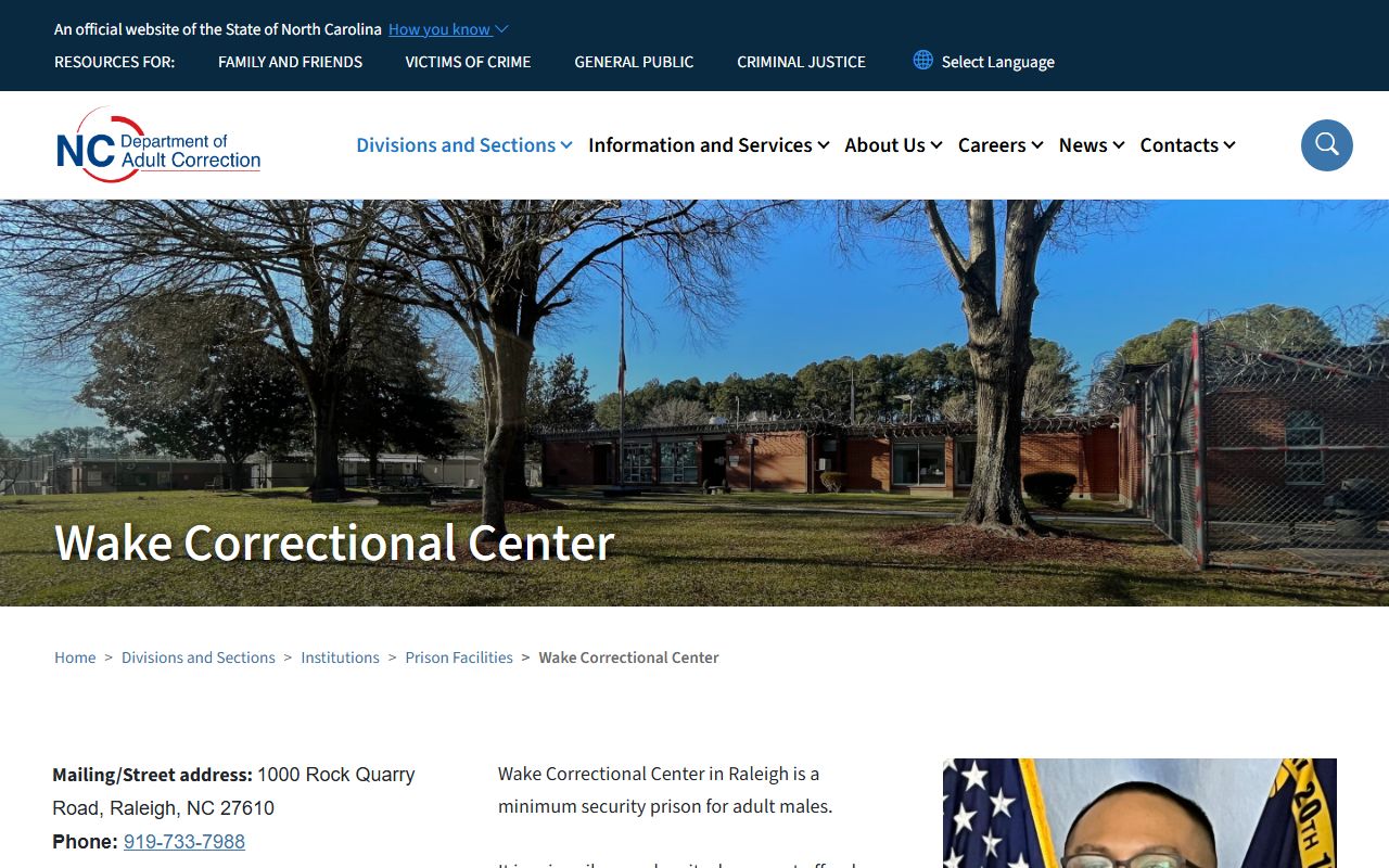 Wake Correctional Center NC DAC inmate roster search record in Wake County